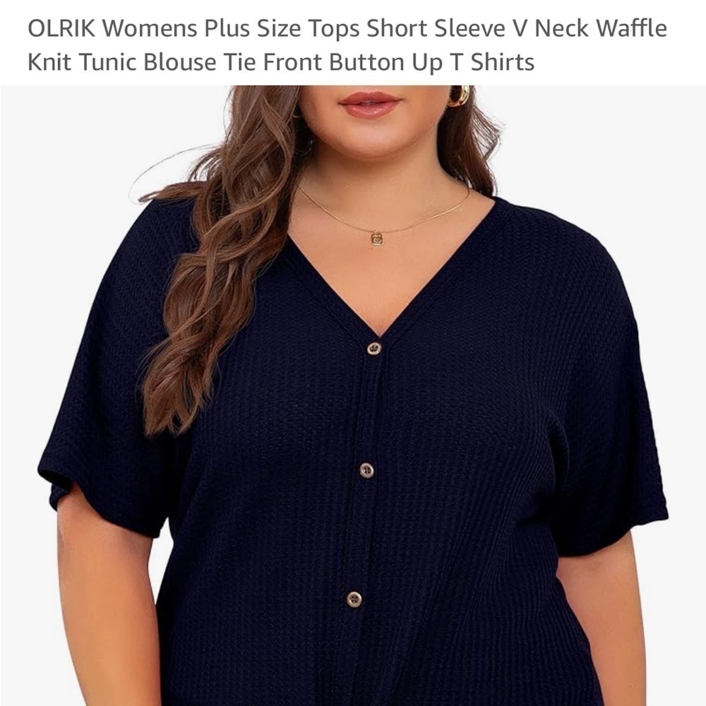 NWOT Orlick size 4X navy blue waffle tie top